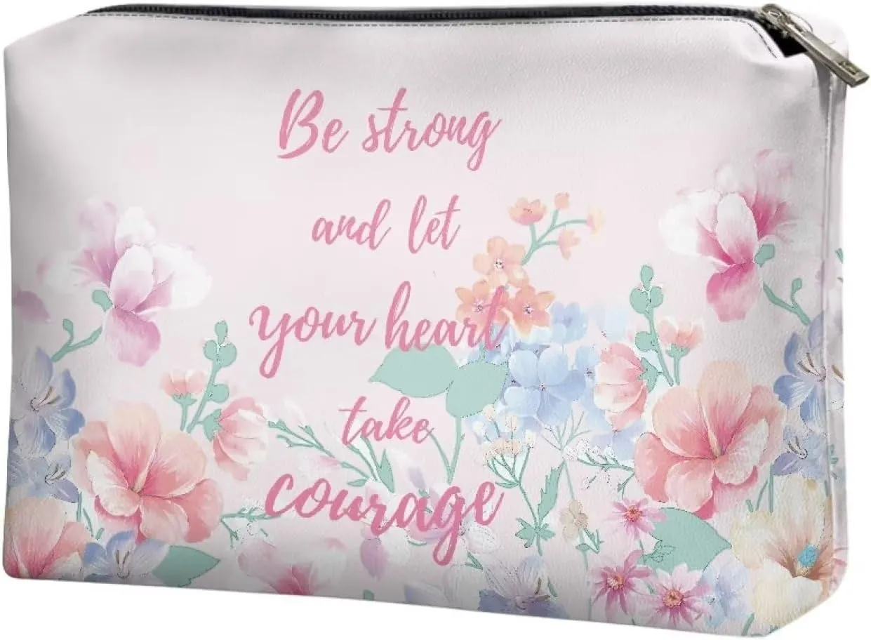 TODIYADDU Be Strong and Take Courage Clutches for Women Evening Womens Travel Exquisite Floral Toiletry Bag Makeup Organizer Bag Travel Handbag Storage Organizer Small Cosmetic Bag for Purse Gifts