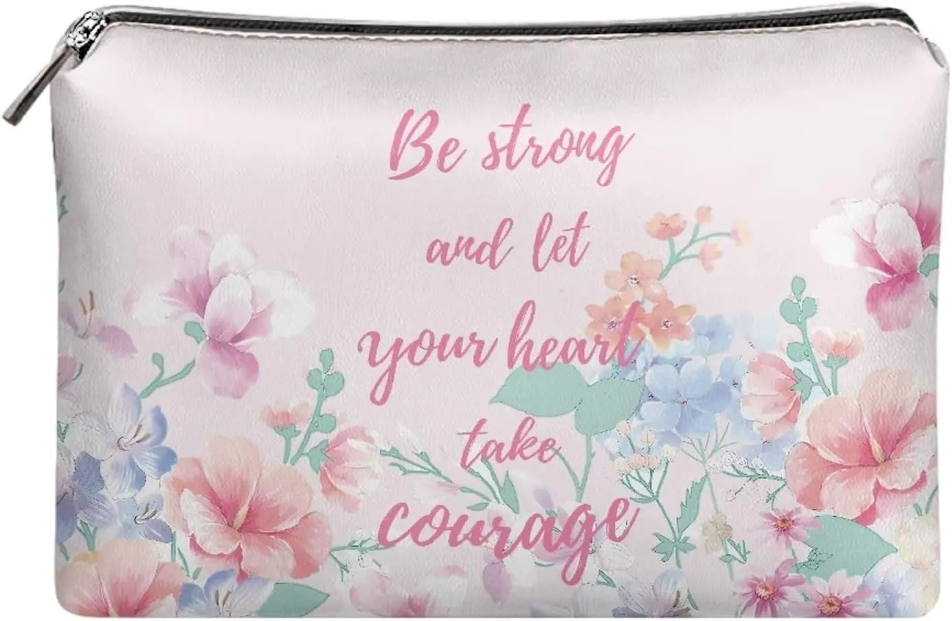 TODIYADDU Be Strong and Take Courage Clutches for Women Evening Womens Travel Exquisite Floral Toiletry Bag Makeup Organizer Bag Travel Handbag Storage Organizer Small Cosmetic Bag for Purse Gifts
