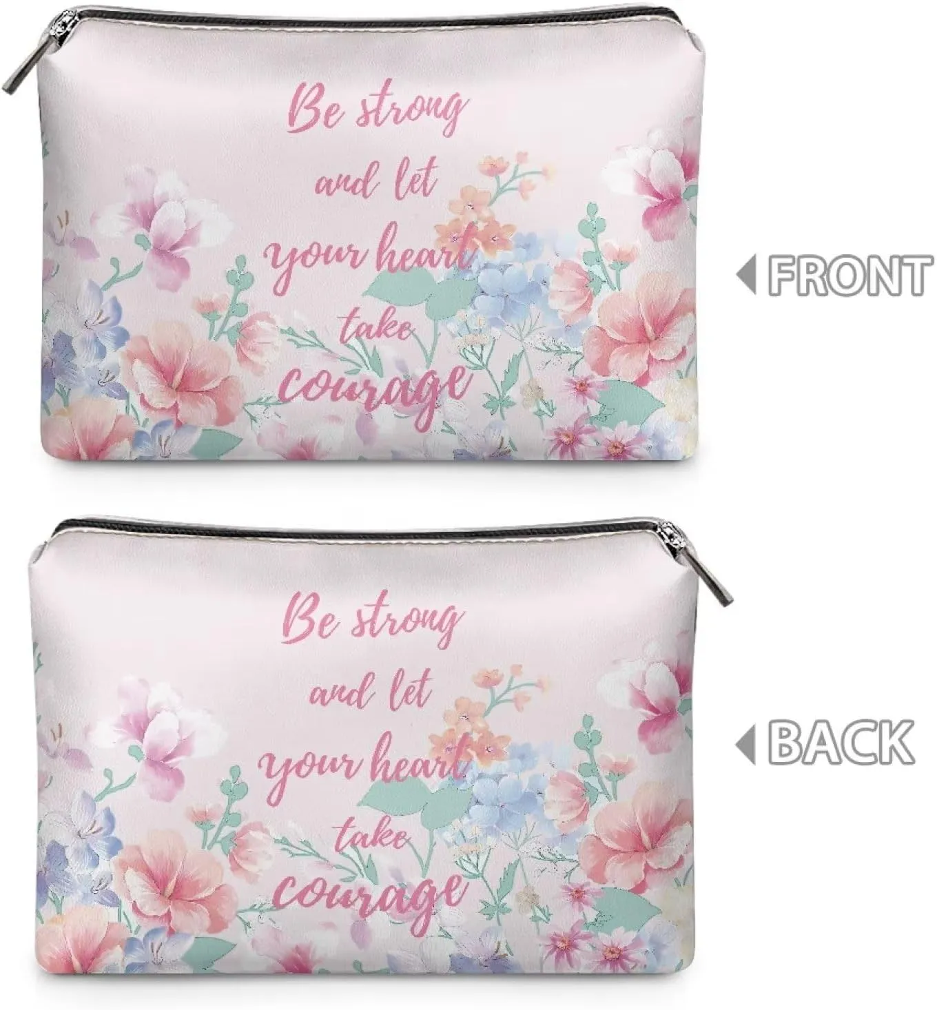TODIYADDU Be Strong and Take Courage Clutches for Women Evening Womens Travel Exquisite Floral Toiletry Bag Makeup Organizer Bag Travel Handbag Storage Organizer Small Cosmetic Bag for Purse Gifts