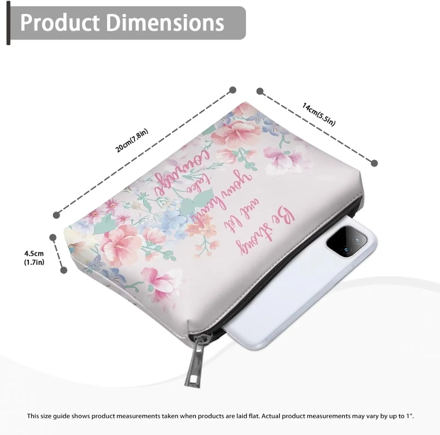 TODIYADDU Be Strong and Take Courage Clutches for Women Evening Womens Travel Exquisite Floral Toiletry Bag Makeup Organizer Bag Travel Handbag Storage Organizer Small Cosmetic Bag for Purse Gifts