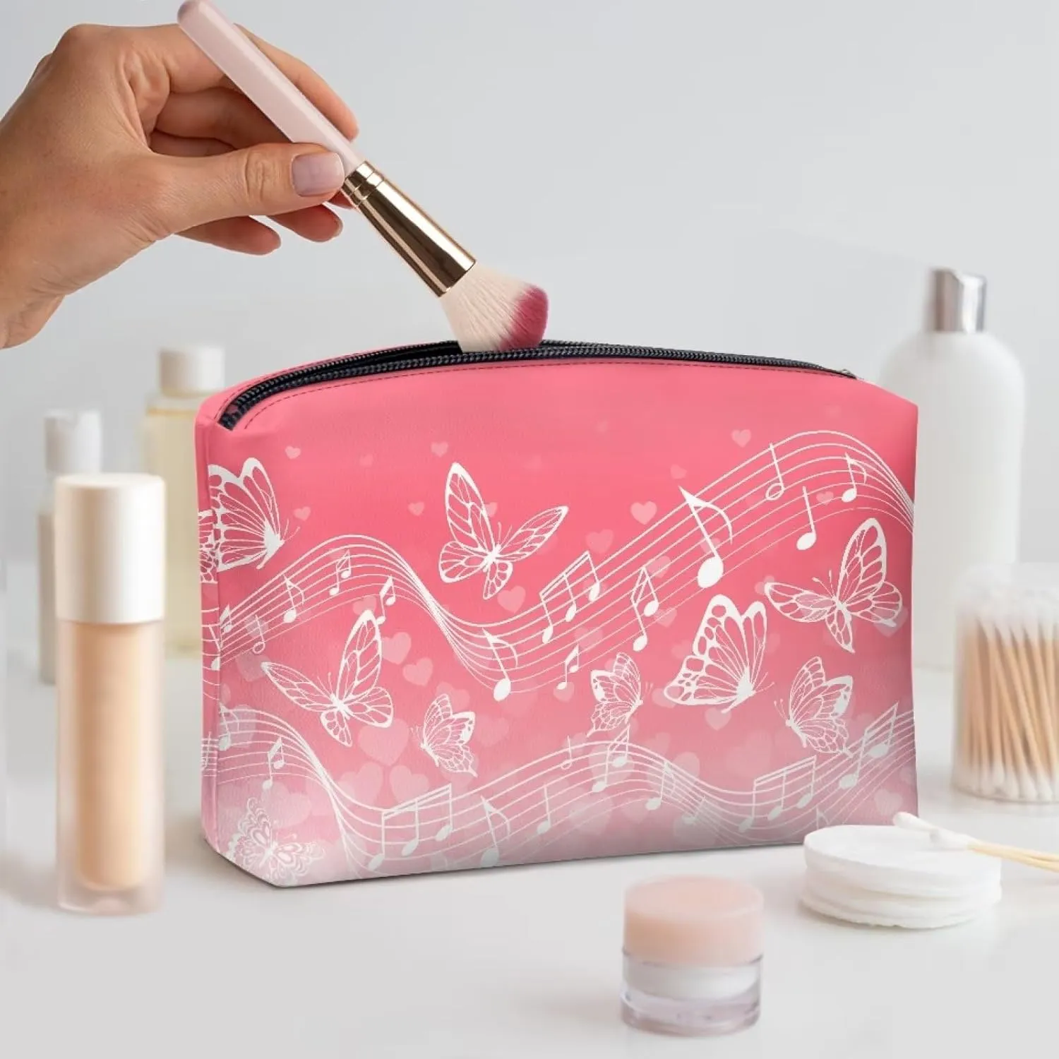 TODIYADDU Butterfly with Music Notes Clutches for Women Evening Womens Travel Toiletry Bag Makeup Organizer Bag Travel Handbag Storage Organizer Small Cosmetic Bag for Purse Portable Skin Care Bag