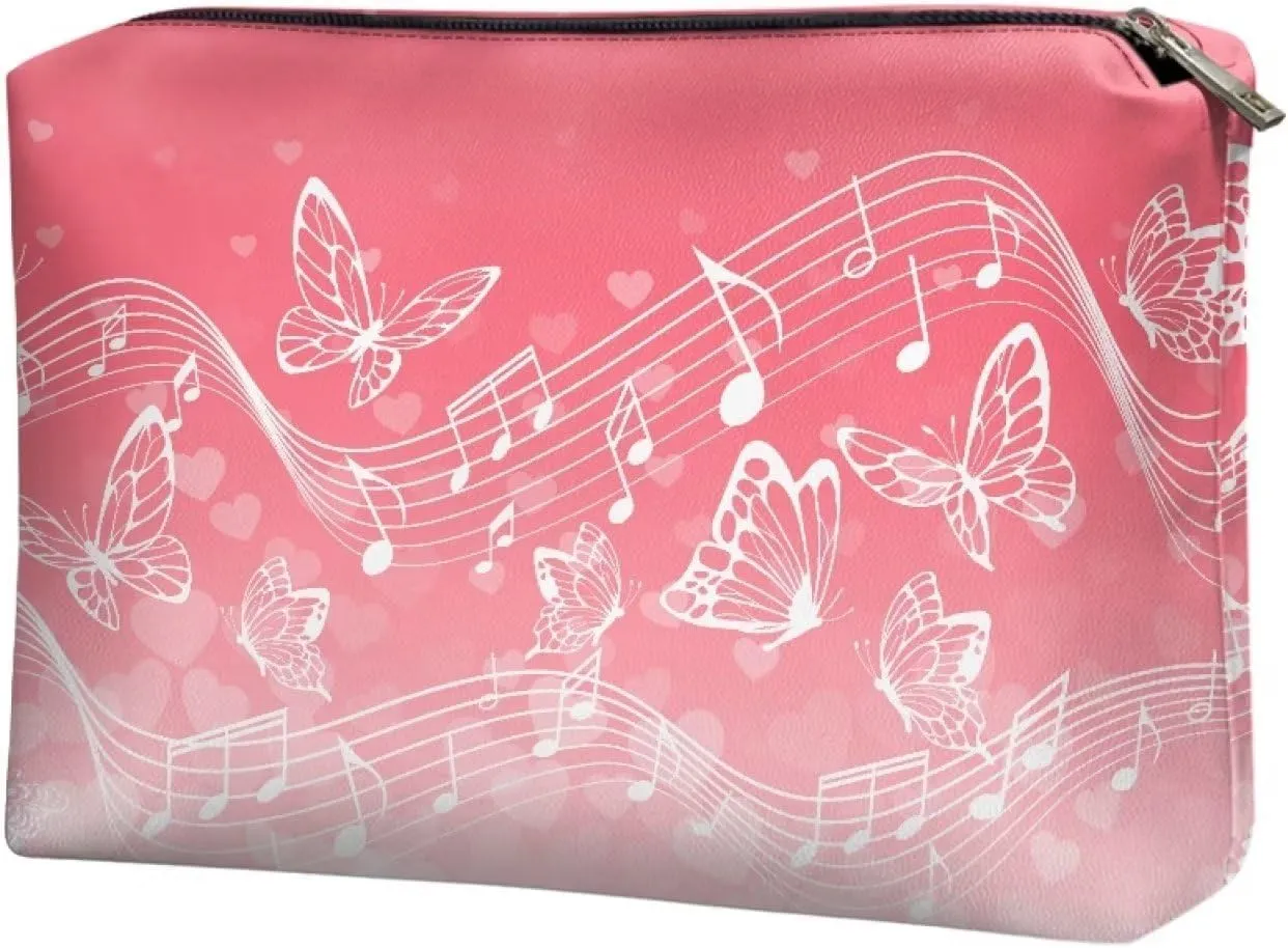 TODIYADDU Butterfly with Music Notes Clutches for Women Evening Womens Travel Toiletry Bag Makeup Organizer Bag Travel Handbag Storage Organizer Small Cosmetic Bag for Purse Portable Skin Care Bag