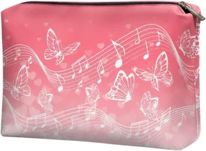 TODIYADDU Butterfly with Music Notes Clutches for Women Evening Womens Travel Toiletry Bag Makeup Organizer Bag Travel Handbag Storage Organizer Small Cosmetic Bag for Purse Portable Skin Care Bag
