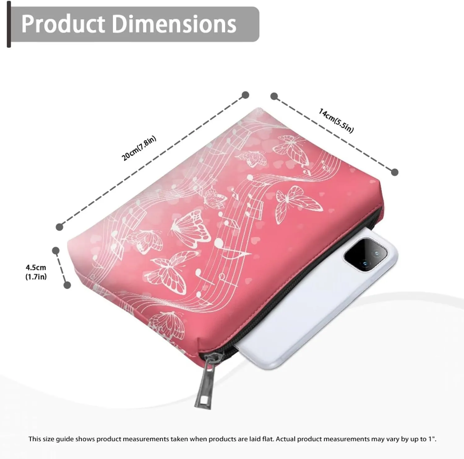 TODIYADDU Butterfly with Music Notes Clutches for Women Evening Womens Travel Toiletry Bag Makeup Organizer Bag Travel Handbag Storage Organizer Small Cosmetic Bag for Purse Portable Skin Care Bag