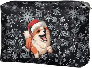 TODIYADDU Christmas Corgi Clutches for Women Wedding Snow Print Makeup Organizer Bag Travel Skin Care Bag Makeup Pouch for Purse Handbag Storage Organizer Women's Clutch Wallet Cosmetic Bag for Purse