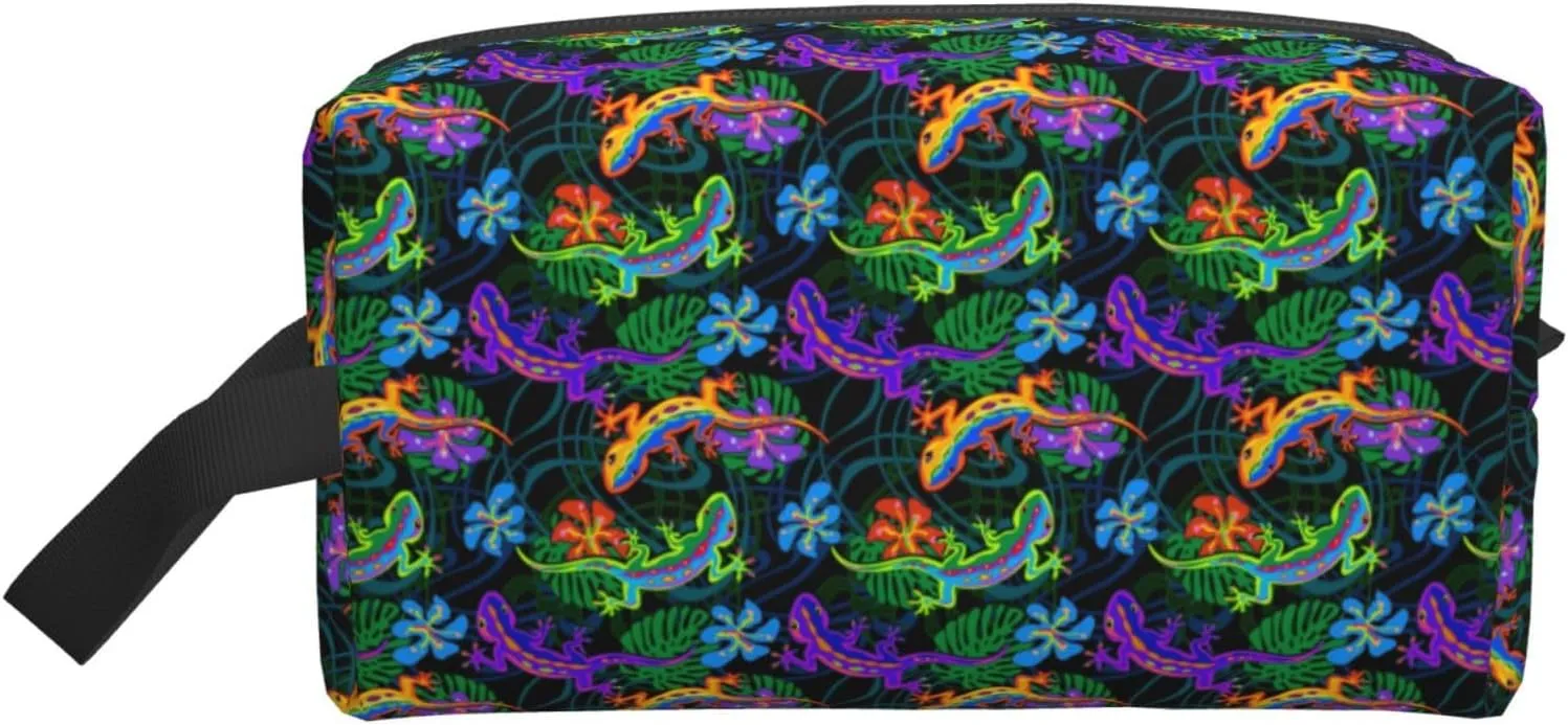 Toiletry Bag for Men Women, Artistic Colorful Gecko Lizard Travel Toiletry bag Cosmetic bag, Hanging Toiletry Bag Shaving Bag for Travel Accessories