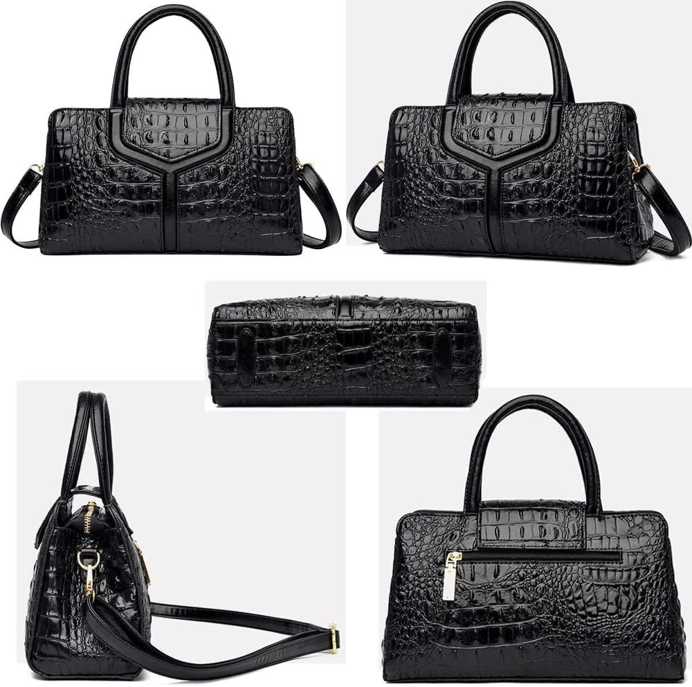Top Handle Handbags Women Purse Crocodile Pattern Faux Leather Tote Bags Satchel Bags Zipper&Flap Handbag Shoulder Bag