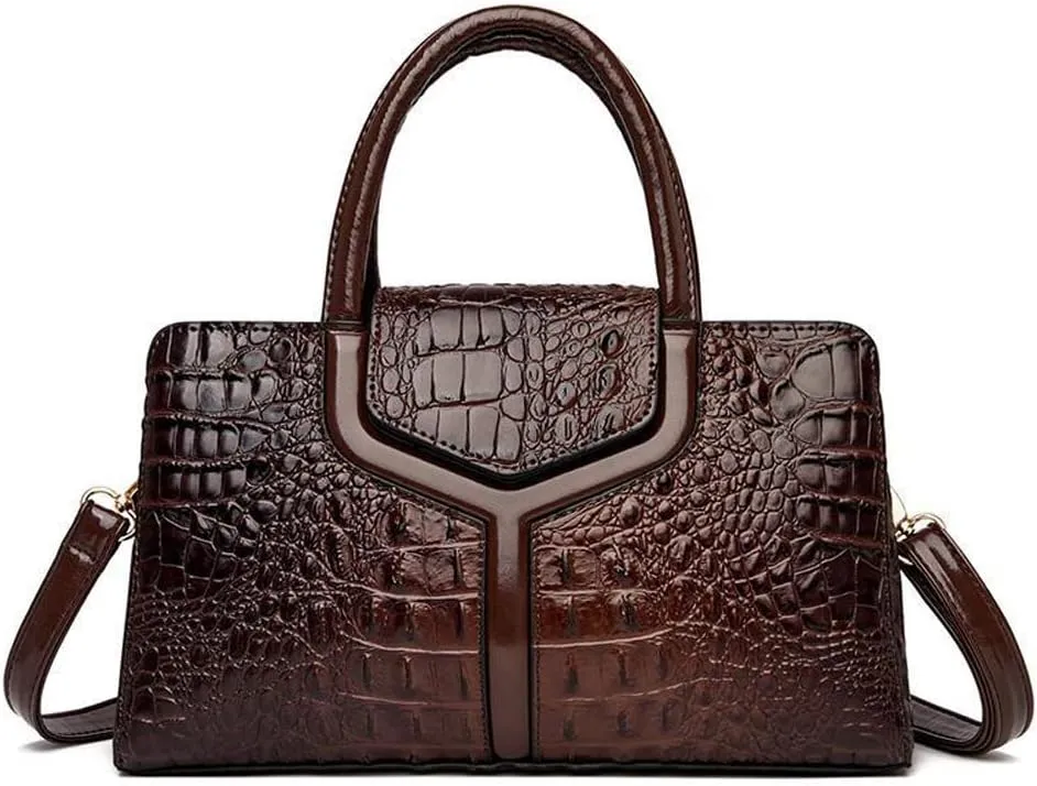 Top Handle Handbags Women Purse Crocodile Pattern Faux Leather Tote Bags Satchel Bags Zipper&Flap Handbag Shoulder Bag