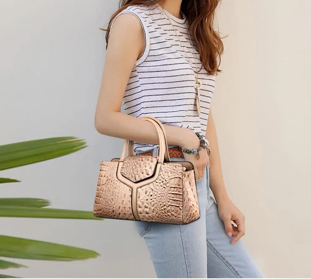 Top Handle Handbags Women Purse Crocodile Pattern Faux Leather Tote Bags Satchel Bags Zipper&Flap Handbag Shoulder Bag
