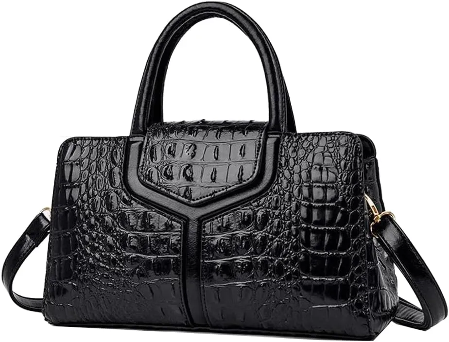 Top Handle Handbags Women Purse Crocodile Pattern Faux Leather Tote Bags Satchel Bags Zipper&Flap Handbag Shoulder Bag