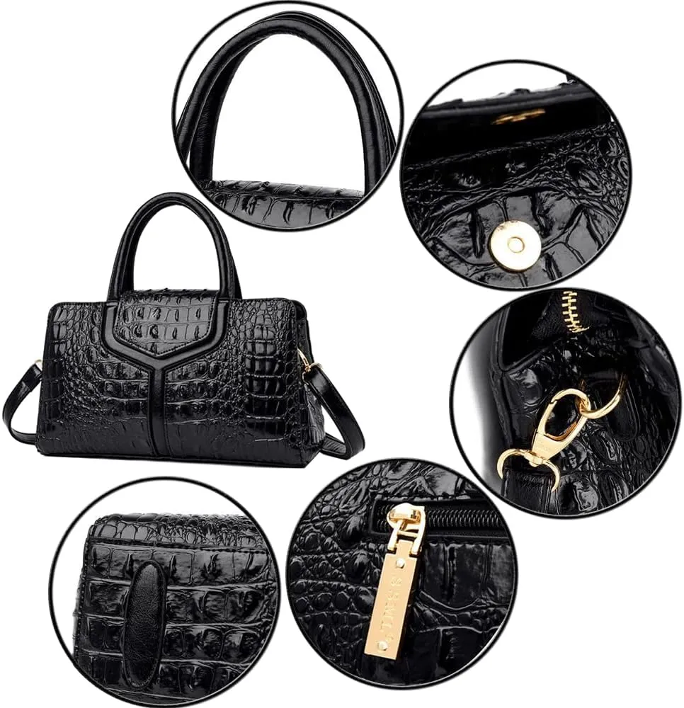 Top Handle Handbags Women Purse Crocodile Pattern Faux Leather Tote Bags Satchel Bags Zipper&Flap Handbag Shoulder Bag