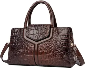 Top Handle Handbags Women Purse Crocodile Pattern Faux Leather Tote Bags Satchel Bags Zipper&Flap Handbag Shoulder Bag