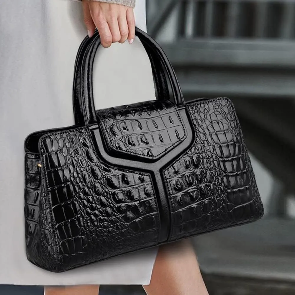 Top Handle Handbags Women Purse Crocodile Pattern Faux Leather Tote Bags Satchel Bags Zipper&Flap Handbag Shoulder Bag