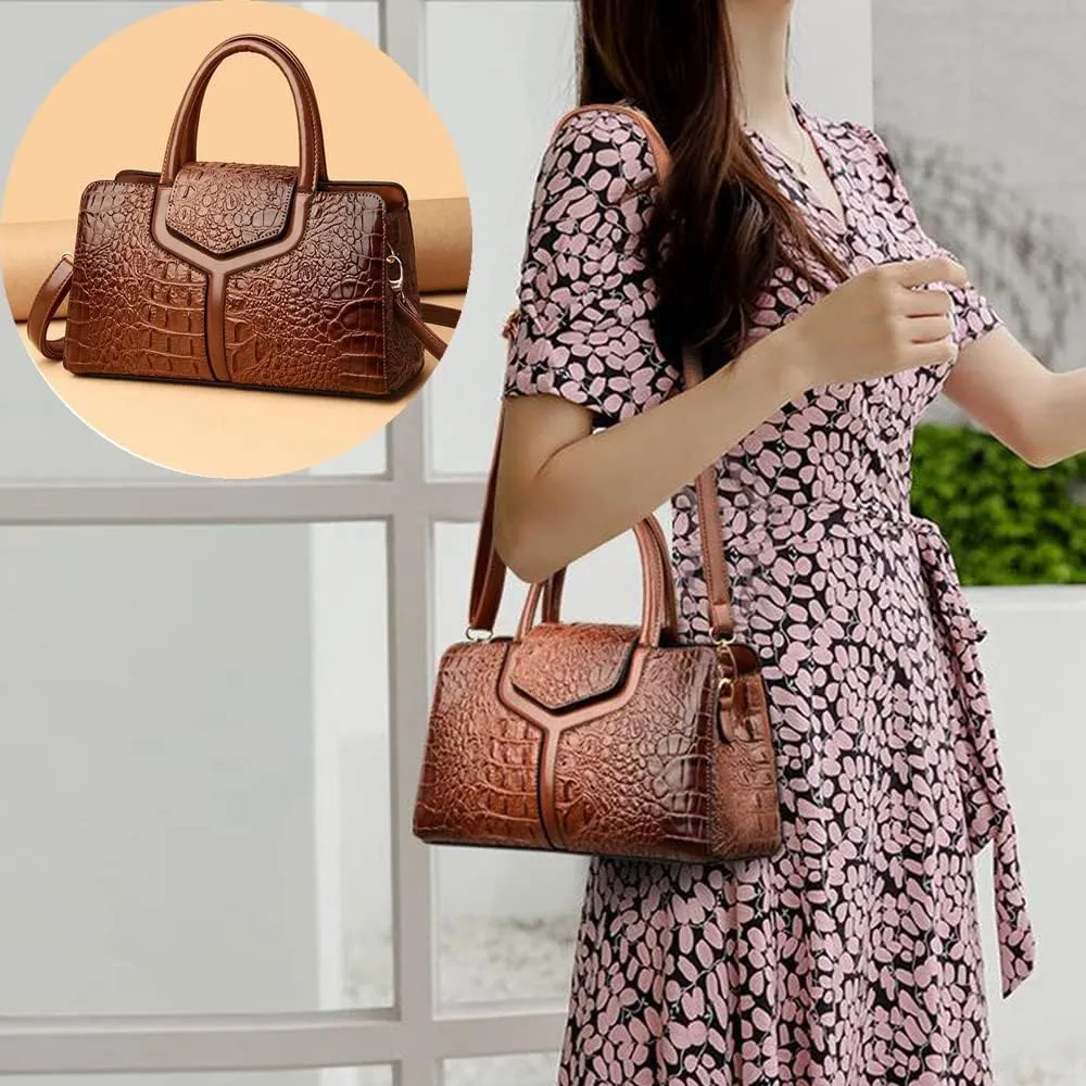 Top Handle Handbags Women Purse Crocodile Pattern Faux Leather Tote Bags Satchel Bags Zipper&Flap Handbag Shoulder Bag
