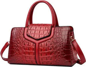 Top Handle Handbags Women Purse Crocodile Pattern Faux Leather Tote Bags Satchel Bags Zipper&Flap Handbag Shoulder Bag