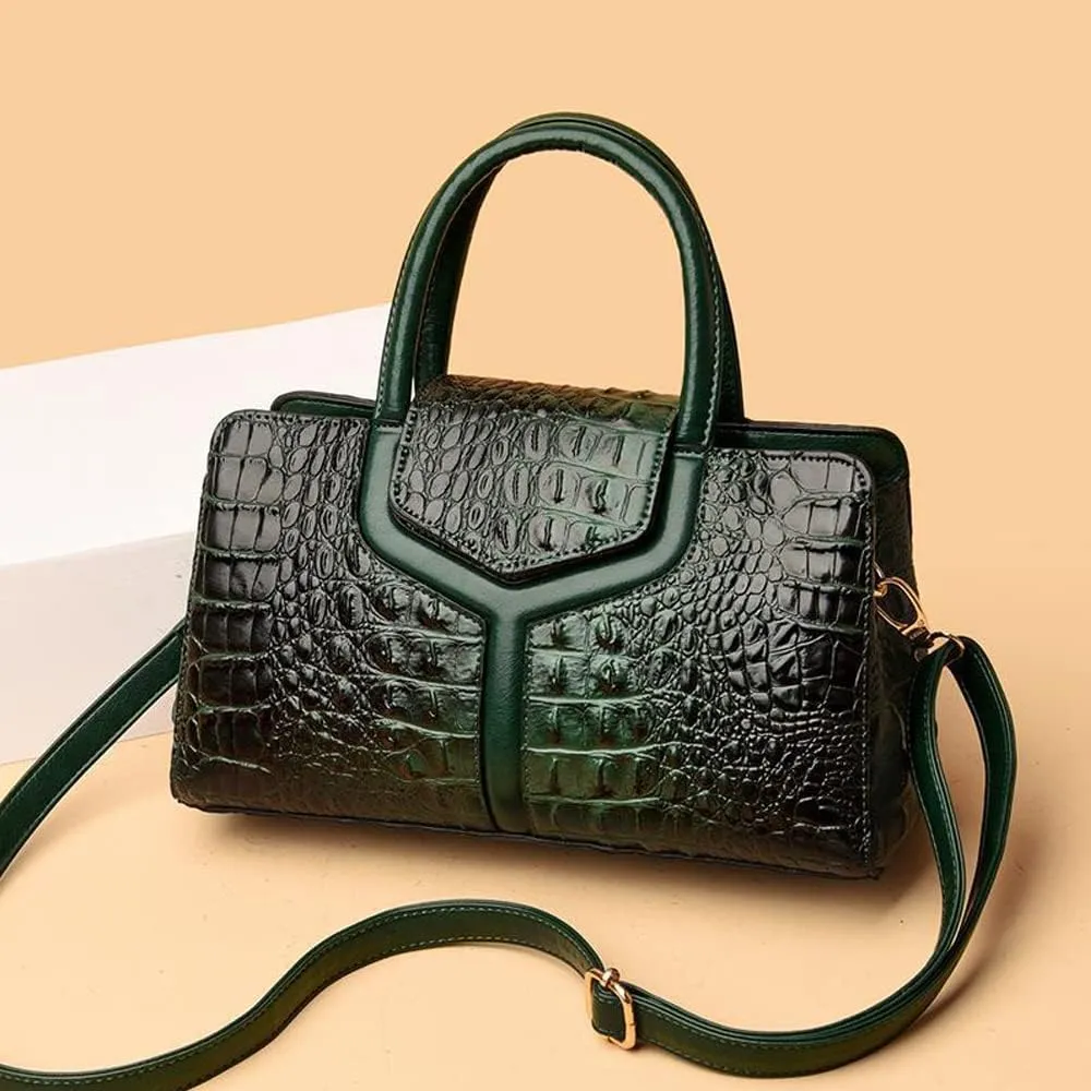 Top Handle Handbags Women Purse Crocodile Pattern Faux Leather Tote Bags Satchel Bags Zipper&Flap Handbag Shoulder Bag