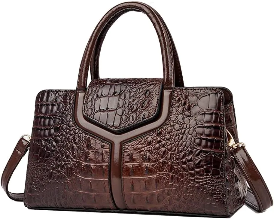 Top Handle Handbags Women Purse Crocodile Pattern Faux Leather Tote Bags Satchel Bags Zipper&Flap Handbag Shoulder Bag