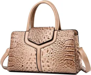 Top Handle Handbags Women Purse Crocodile Pattern Faux Leather Tote Bags Satchel Bags Zipper&Flap Handbag Shoulder Bag