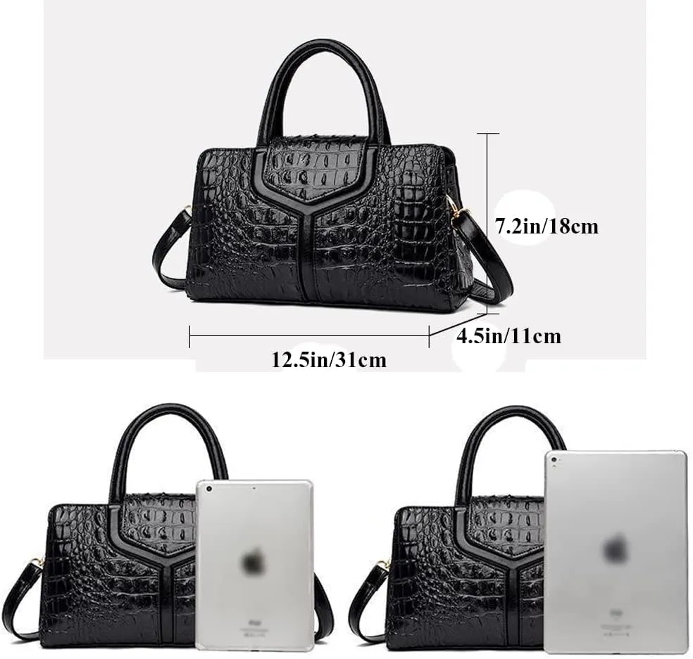 Top Handle Handbags Women Purse Crocodile Pattern Faux Leather Tote Bags Satchel Bags Zipper&Flap Handbag Shoulder Bag