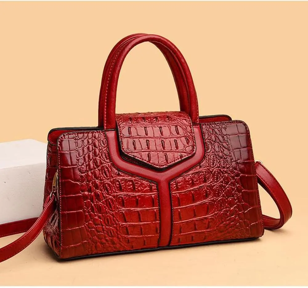 Top Handle Handbags Women Purse Crocodile Pattern Faux Leather Tote Bags Satchel Bags Zipper&Flap Handbag Shoulder Bag