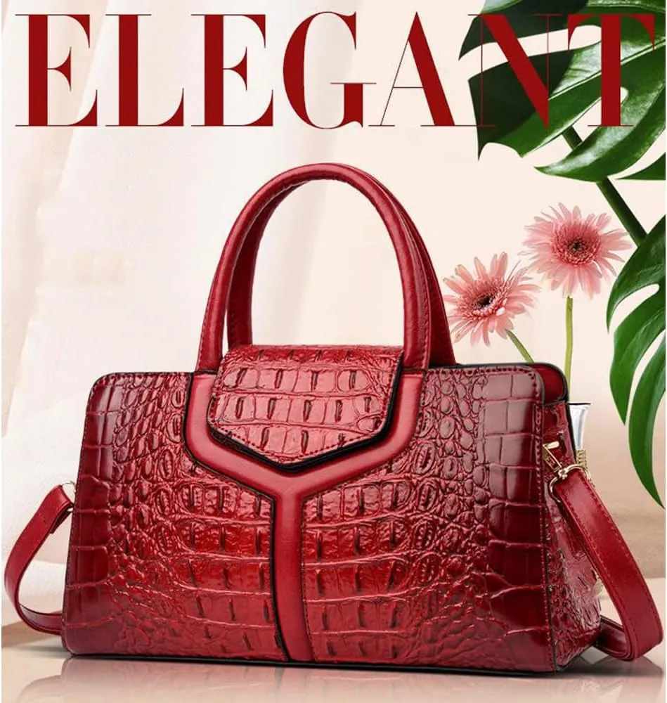 Top Handle Handbags Women Purse Crocodile Pattern Faux Leather Tote Bags Satchel Bags Zipper&Flap Handbag Shoulder Bag