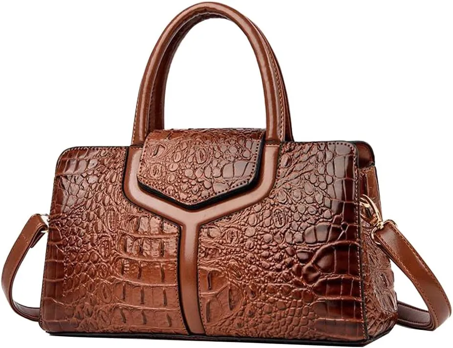 Top Handle Handbags Women Purse Crocodile Pattern Faux Leather Tote Bags Satchel Bags Zipper&Flap Handbag Shoulder Bag