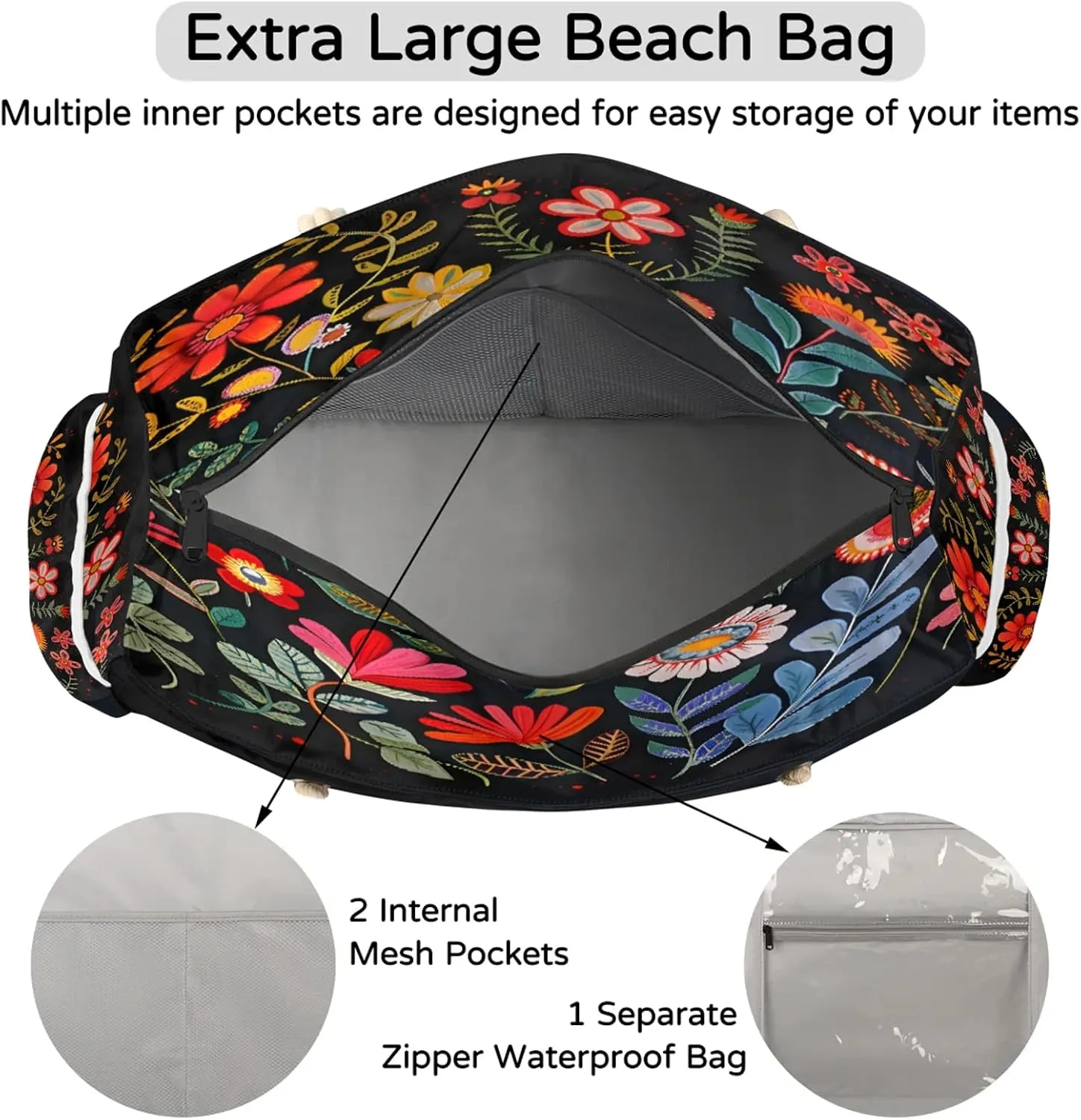 Tote Beach Bags for Women with Zipper Large Waterproof Sandproof Swim Pool Gym Travel Bag