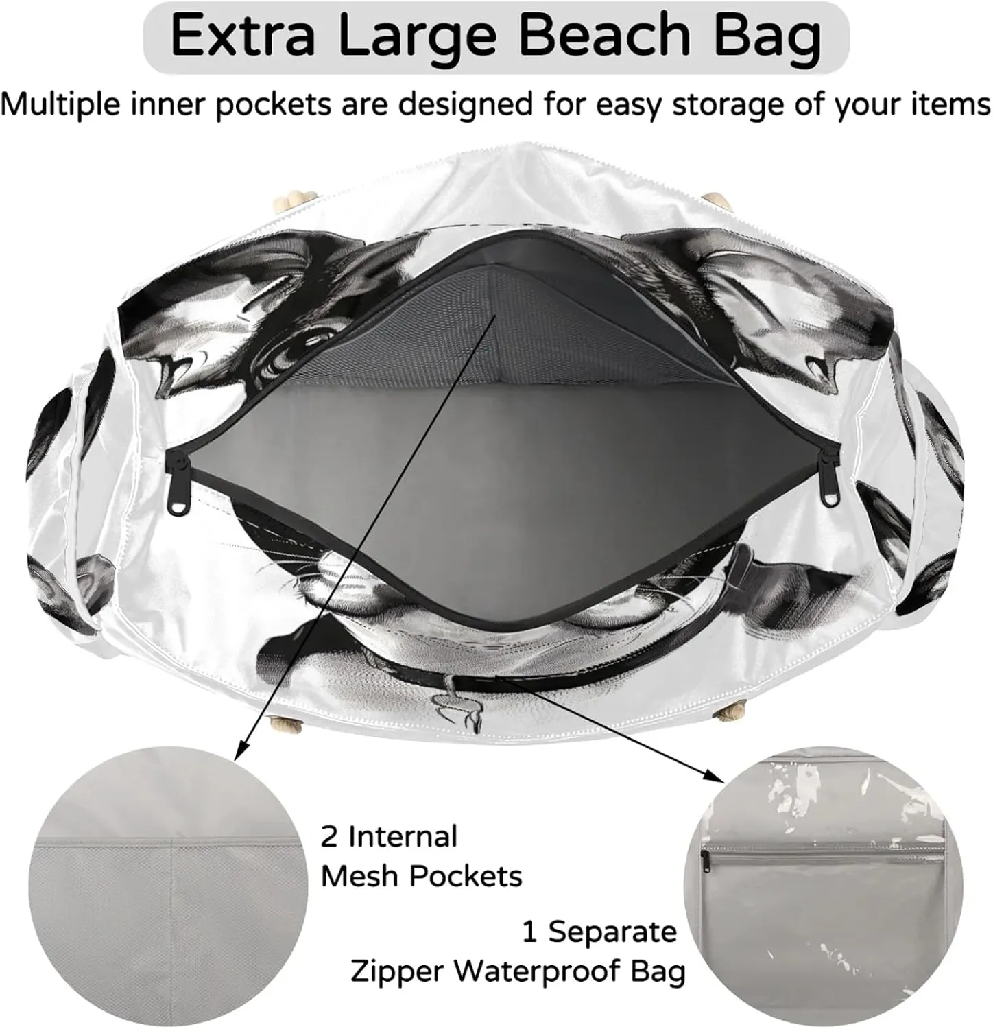 Tote Beach Bags for Women with Zipper Large Waterproof Sandproof Swim Pool Gym Travel Bag