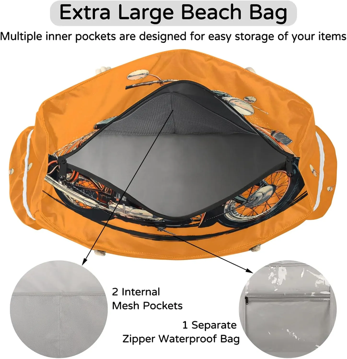 Tote Beach Bags for Women with Zipper Large Waterproof Sandproof Swim Pool Gym Travel Bag