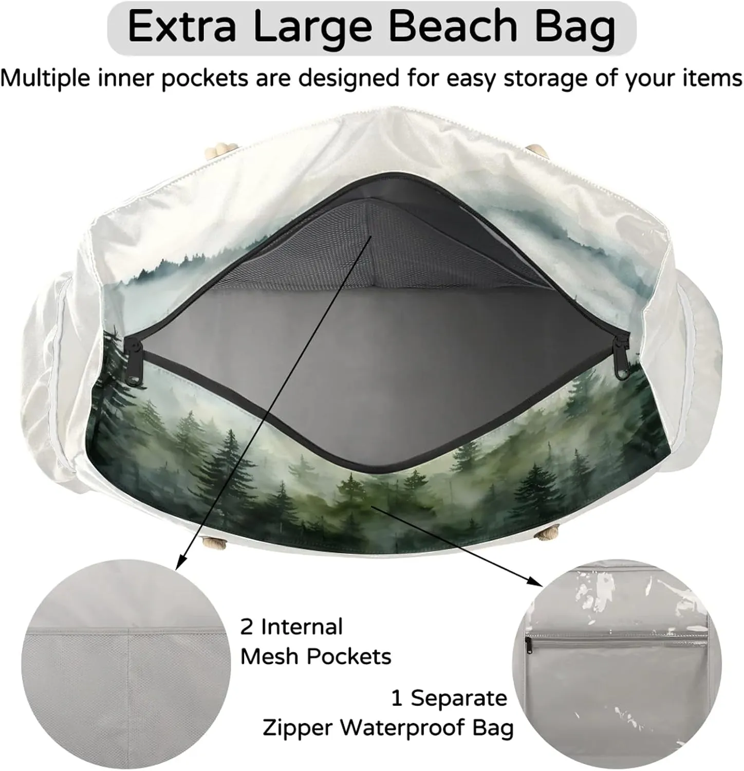 Tote Beach Bags for Women with Zipper Large Waterproof Sandproof Swim Pool Gym Travel Bag