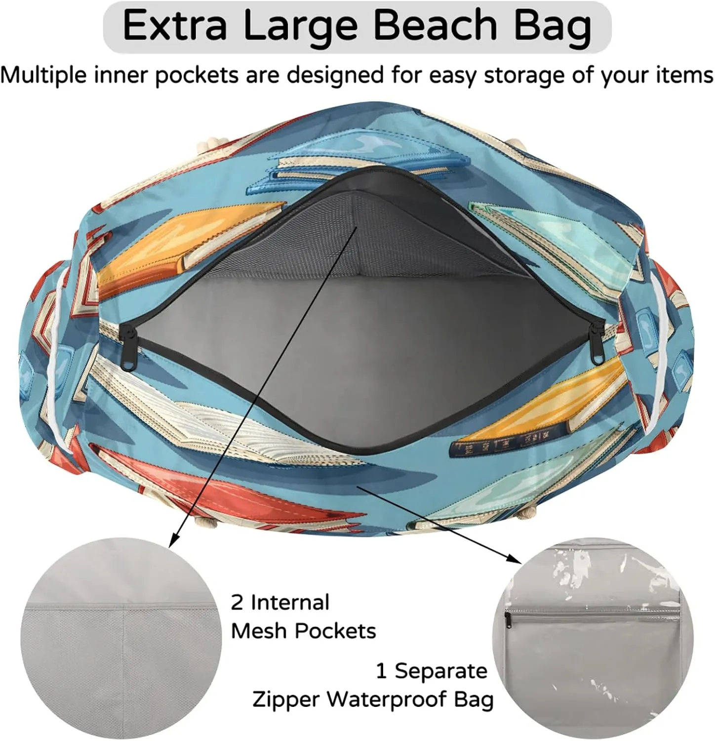 Tote Beach Bags for Women with Zipper Large Waterproof Sandproof Swim Pool Gym Travel Bag