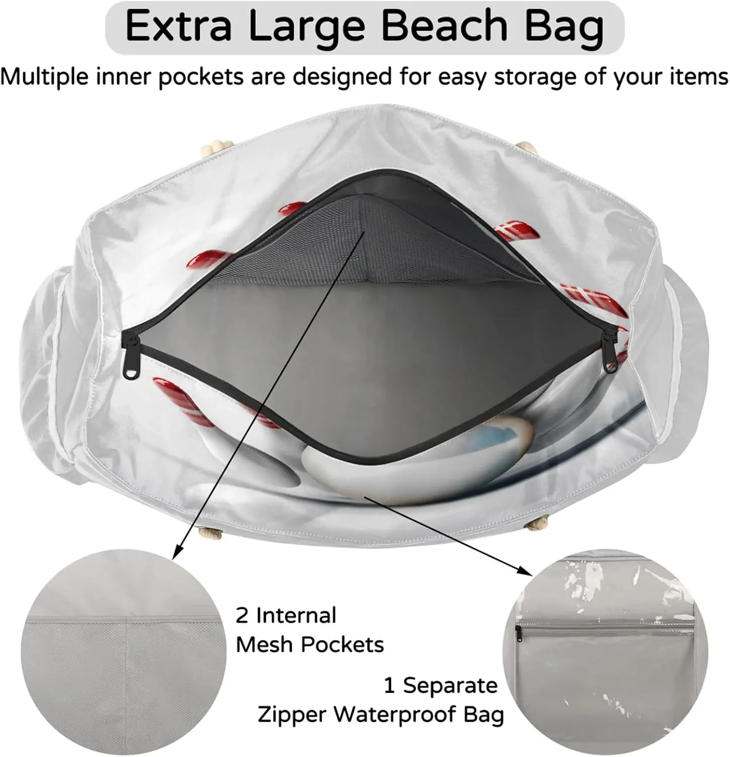 Tote Beach Bags for Women with Zipper Large Waterproof Sandproof Swim Pool Gym Travel Bag