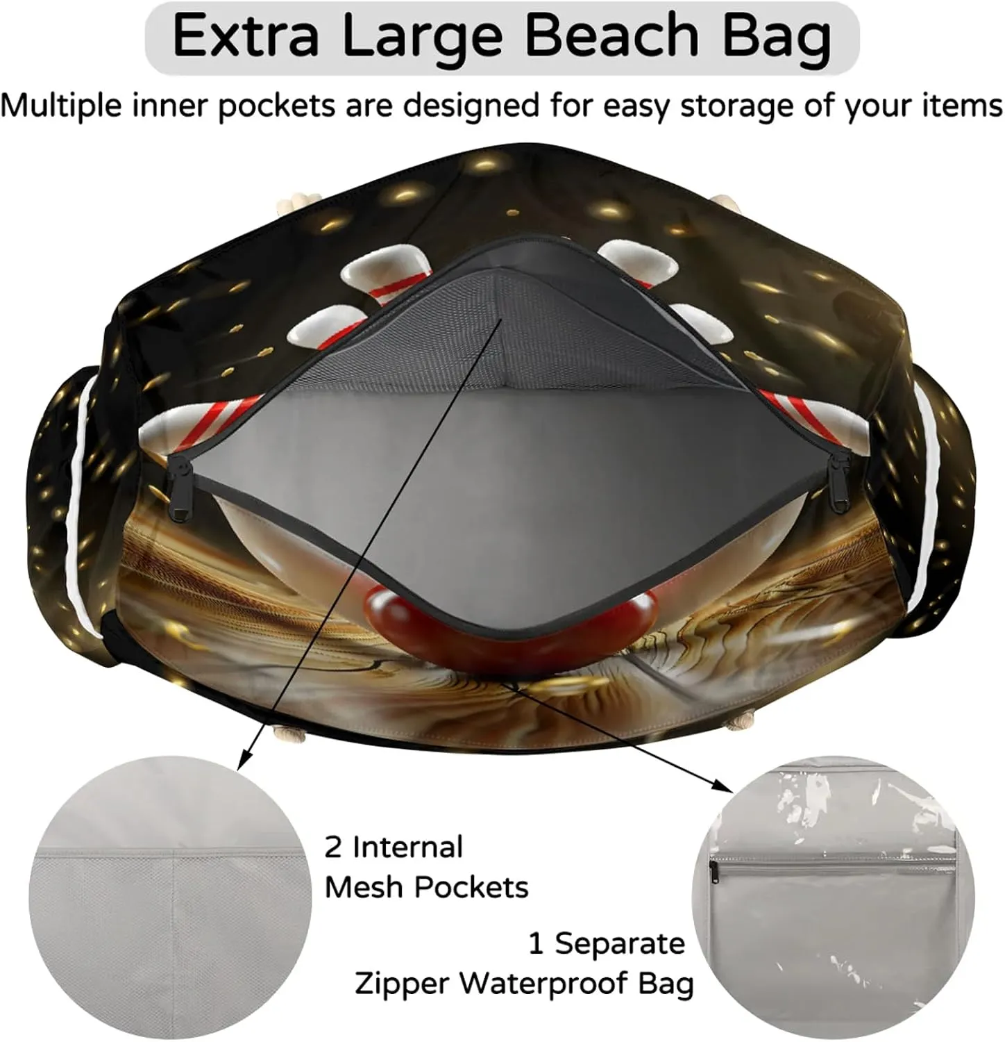 Tote Beach Bags for Women with Zipper Large Waterproof Sandproof Swim Pool Gym Travel Bag
