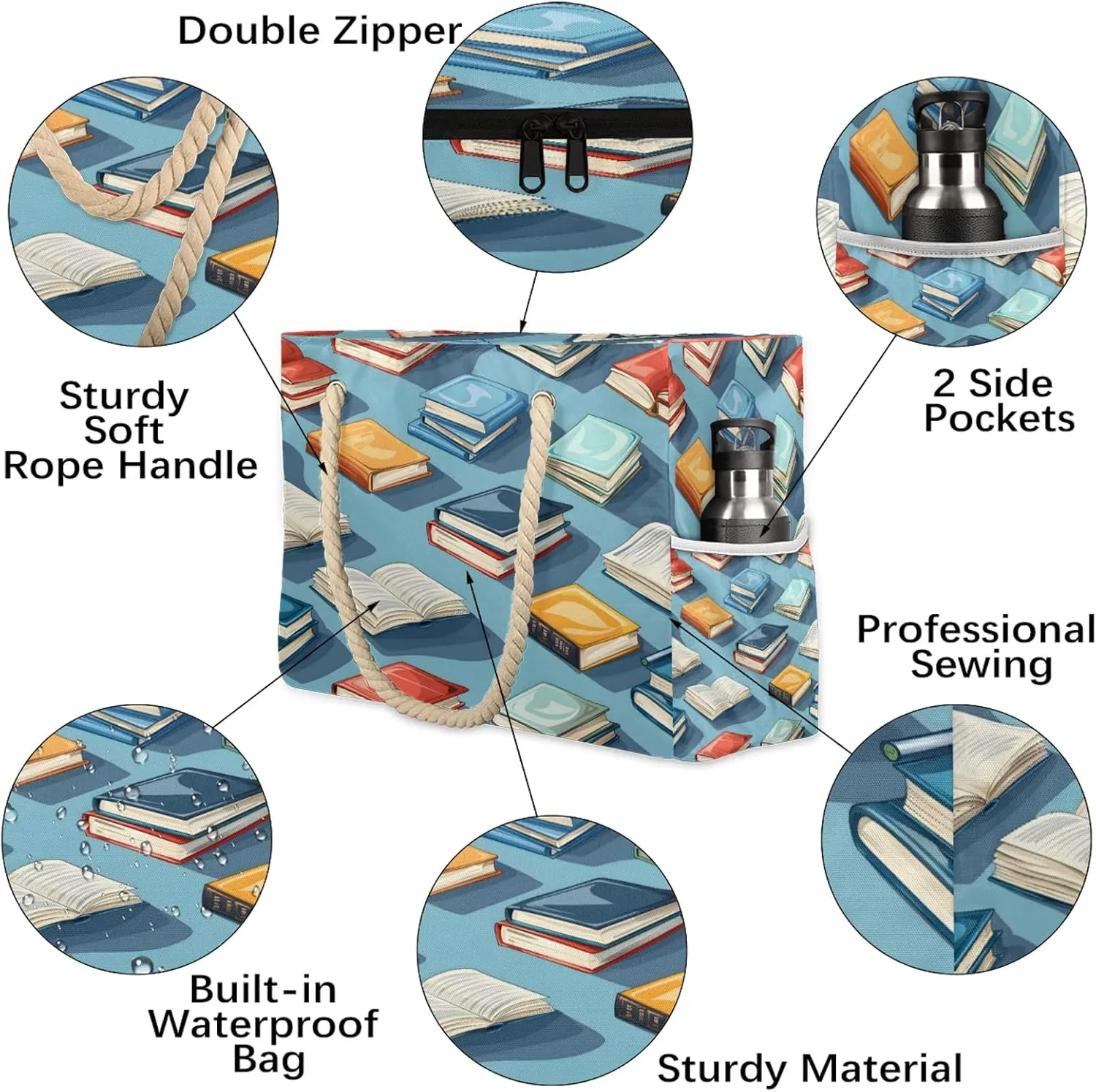 Tote Beach Bags for Women with Zipper Large Waterproof Sandproof Swim Pool Gym Travel Bag