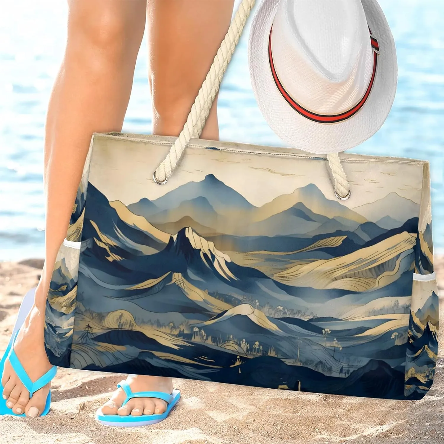 Tote Beach Bags for Women with Zipper Large Waterproof Sandproof Swim Pool Gym Travel Bag