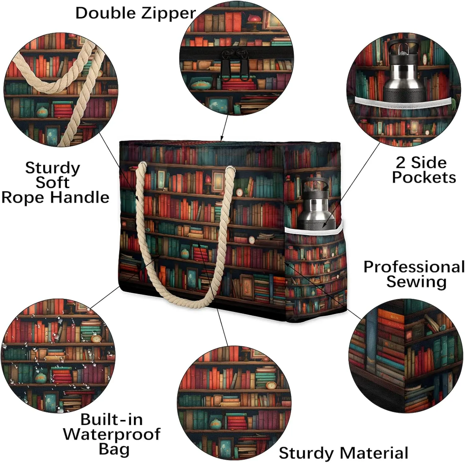 Tote Beach Bags for Women with Zipper Large Waterproof Sandproof Swim Pool Gym Travel Bag