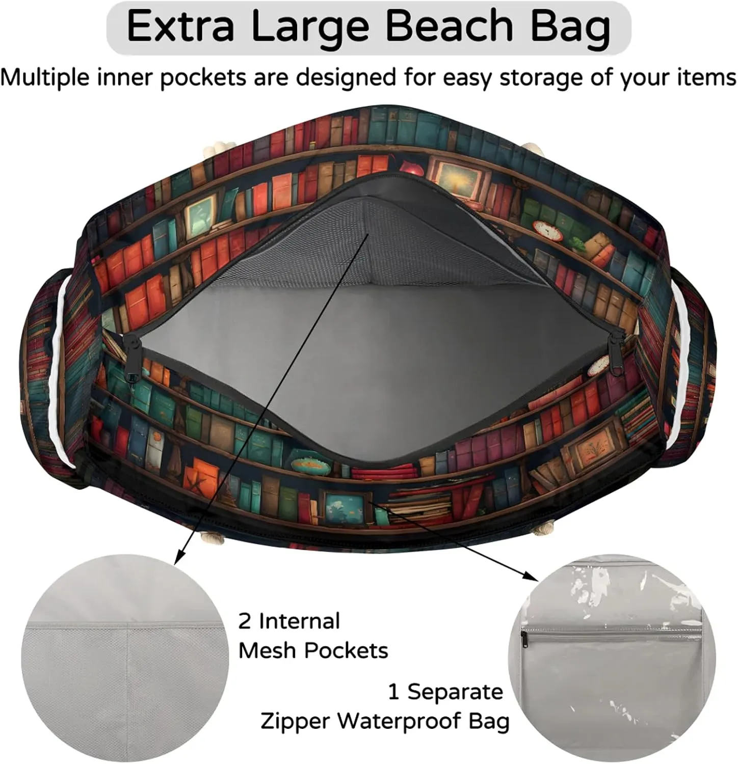 Tote Beach Bags for Women with Zipper Large Waterproof Sandproof Swim Pool Gym Travel Bag