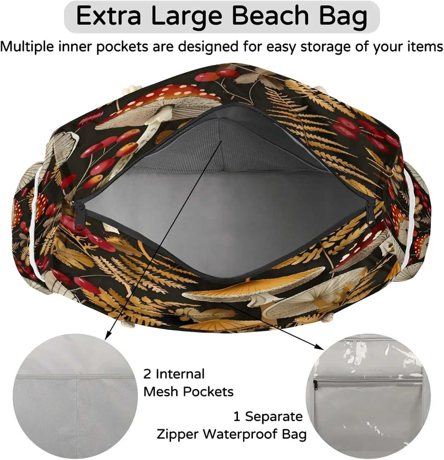 Tote Beach Bags for Women with Zipper Large Waterproof Sandproof Swim Pool Gym Travel Bag
