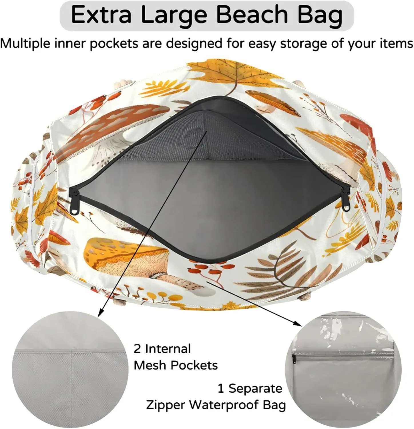 Tote Beach Bags for Women with Zipper Large Waterproof Sandproof Swim Pool Gym Travel Bag