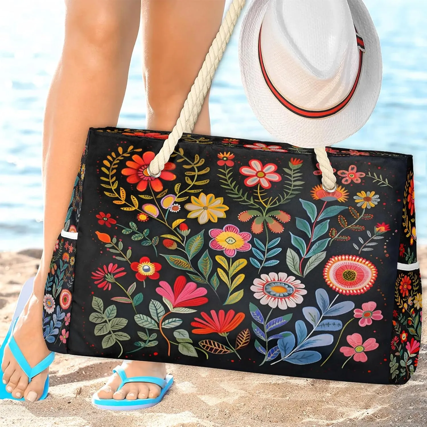 Tote Beach Bags for Women with Zipper Large Waterproof Sandproof Swim Pool Gym Travel Bag