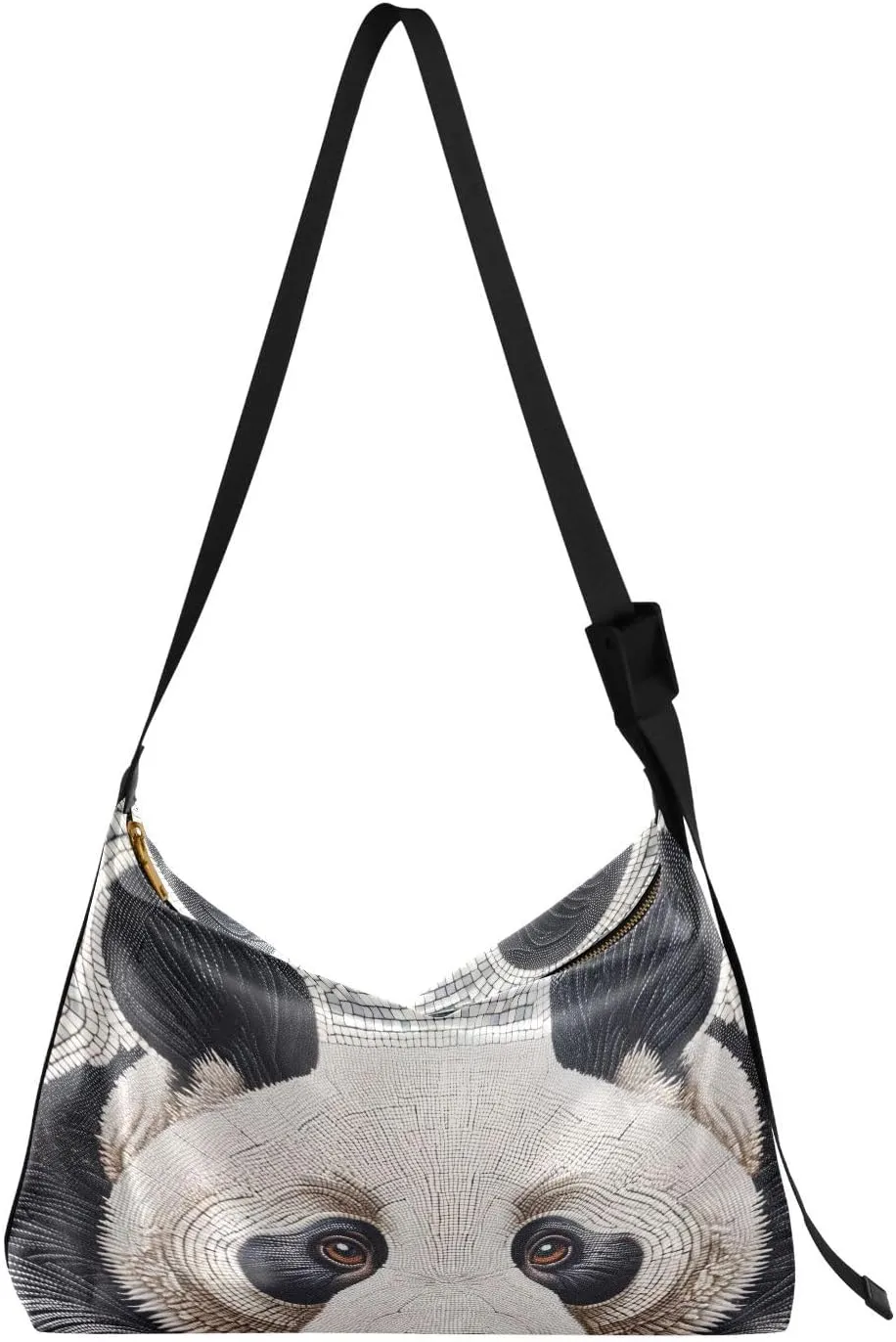 Traditional Panda Hobo Crossbody Bags for Women Leather Large Shoulder Bag Cross Body Mosaic Artistic Trendy Womens Tote Bags Handbag for Travel Shopping