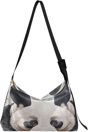 Traditional Panda Hobo Crossbody Bags for Women Leather Large Shoulder Bag Cross Body Mosaic Artistic Trendy Womens Tote Bags Handbag for Travel Shopping