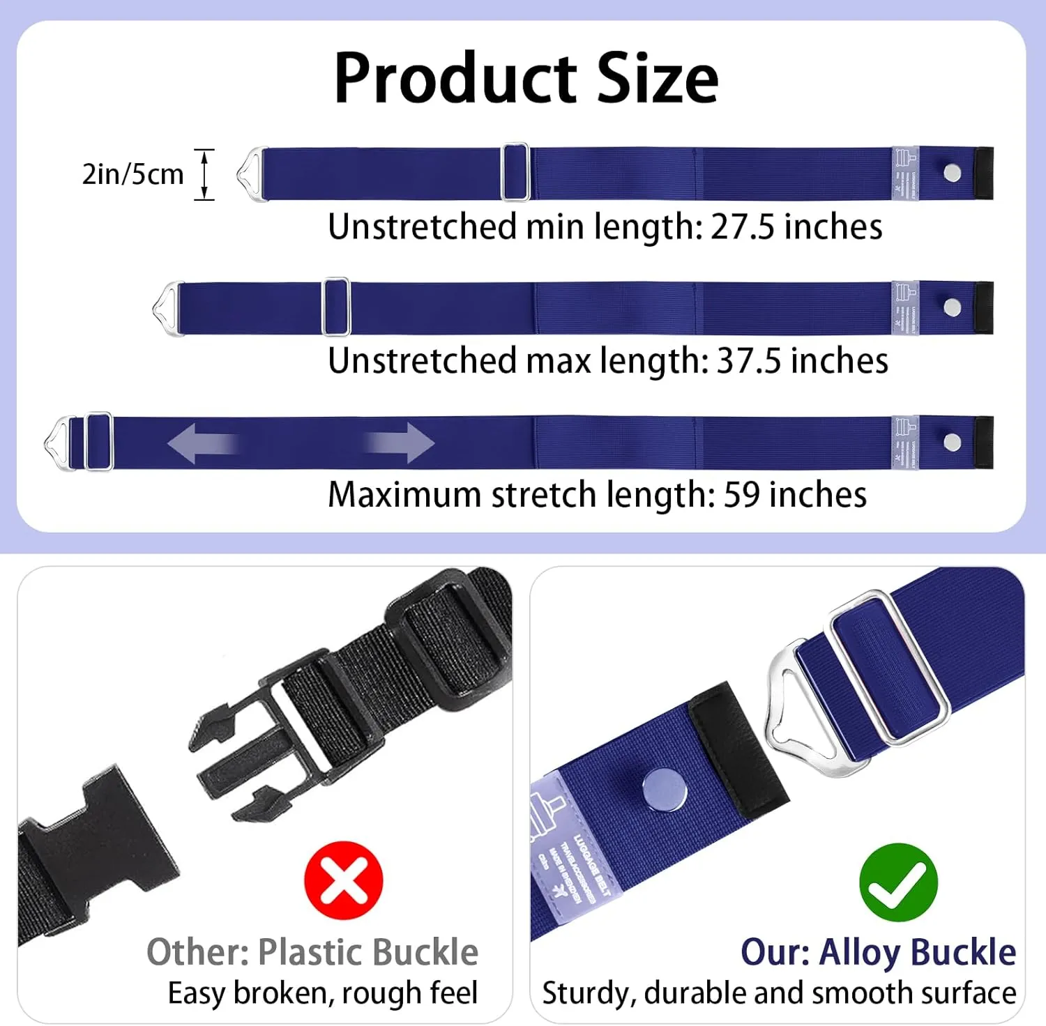 Travel Belt for Luggage Over Handle, 2-in-1 Adjustable Elastic Luggage Straps for Suitcases Add a Bag, Luggage Strap for Carry on Bag with Alloy Buckle, Suitcase Belt to Keep Suitcase Secure, Small