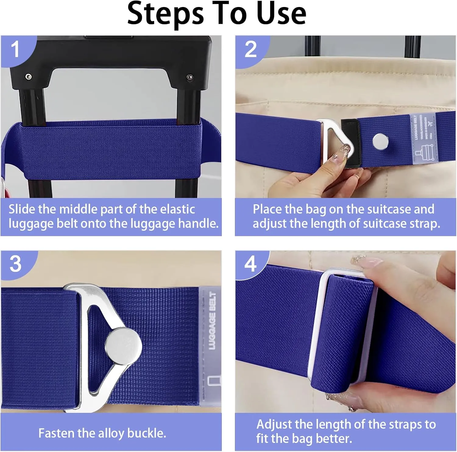 Travel Belt for Luggage Over Handle, 2-in-1 Adjustable Elastic Luggage Straps for Suitcases Add a Bag, Luggage Strap for Carry on Bag with Alloy Buckle, Suitcase Belt to Keep Suitcase Secure, Small