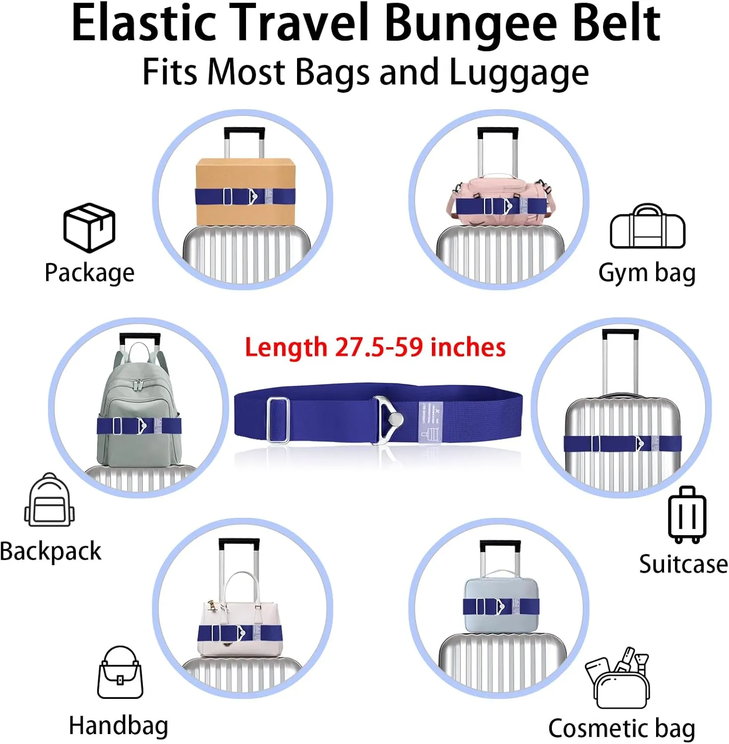 Travel Belt for Luggage Over Handle, 2-in-1 Adjustable Elastic Luggage Straps for Suitcases Add a Bag, Luggage Strap for Carry on Bag with Alloy Buckle, Suitcase Belt to Keep Suitcase Secure, Small