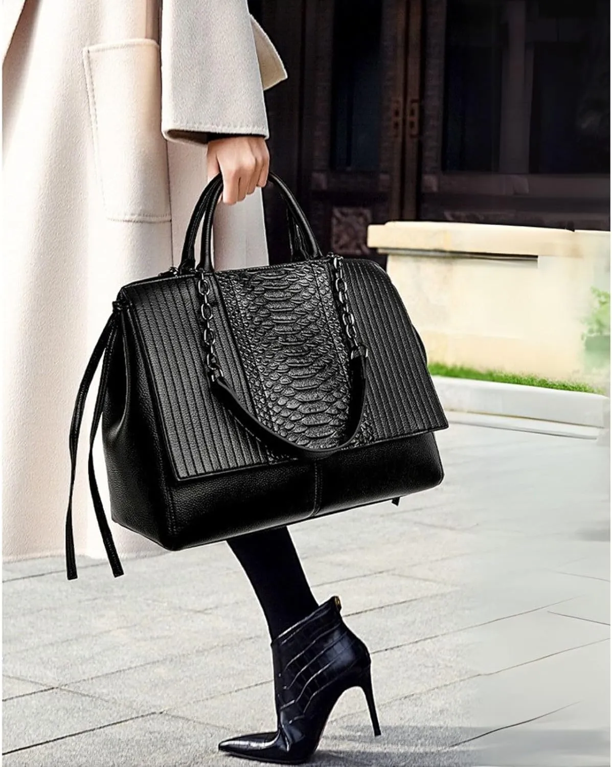 Travistar Top Handle Handbags Women - Large Leather Crocodile Handbag Print Shoulder Bag Hobo Purse Ladies Satchel Work Tote