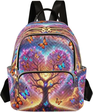 Tree Colorful Heart Mini Backpack Purse for Women Ladies Shoulder Bags for Work Small Casual Bookbag Quilted Travel Daypack M