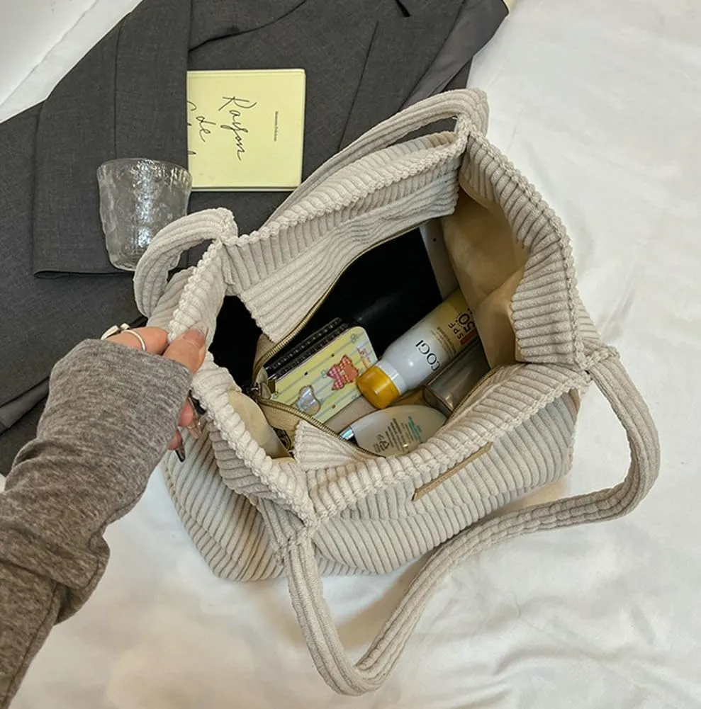 Trendy Corduroy Hobo Bags Women Crescent Crossbody Purse Slouchy Satchels Shoulder Bag Top-handle Travel Tote Handbag