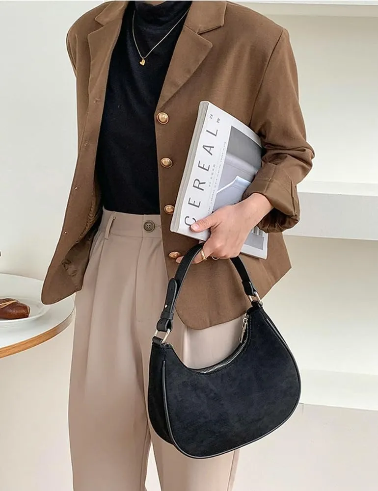 Trendy Suede Crescent Underarm Single Shoulder Bag Women Slouchy Satchels Crossbody Purse Top-handle Travel Tote Handbag