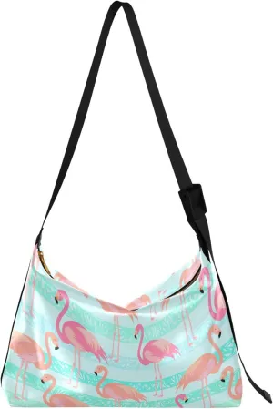 Tropical Hawaiian Flamingo Teal Leather Hobo Bags for Women Large Leather Purse Animal Print Women's Shoulder Bag